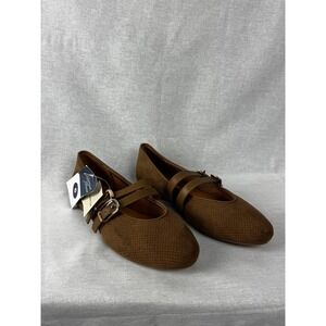Universal Thread Womens Brown Perforated Double Buckle Mary Flats Size 6 NEW